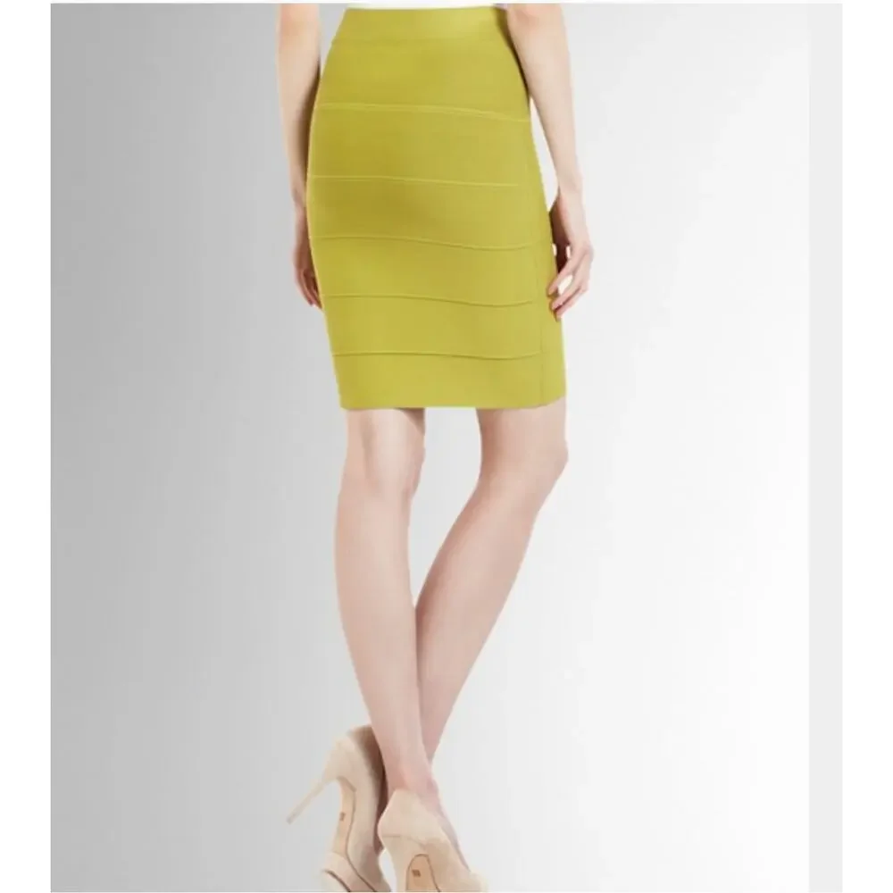 BCBGMaxazria Yellow Mustard Citron Alexa Skirt Bandage Bodycon Women's Size S
